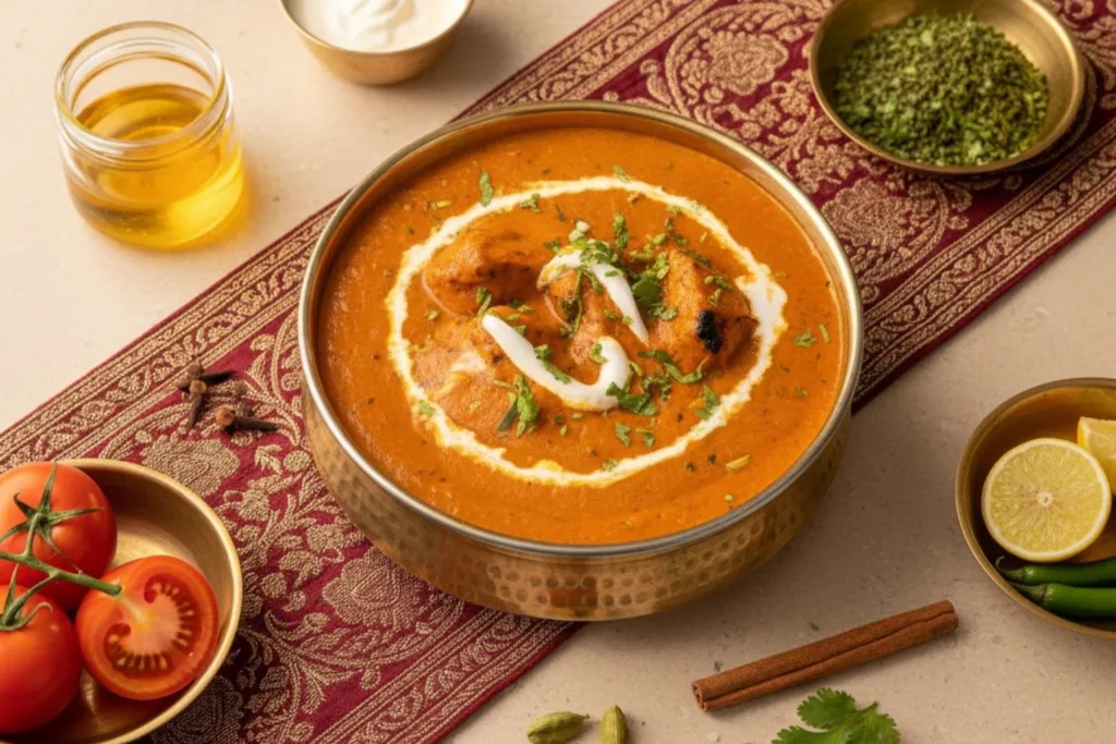 Butter chicken — restyled by Photosfix from a real kitchen phone shot