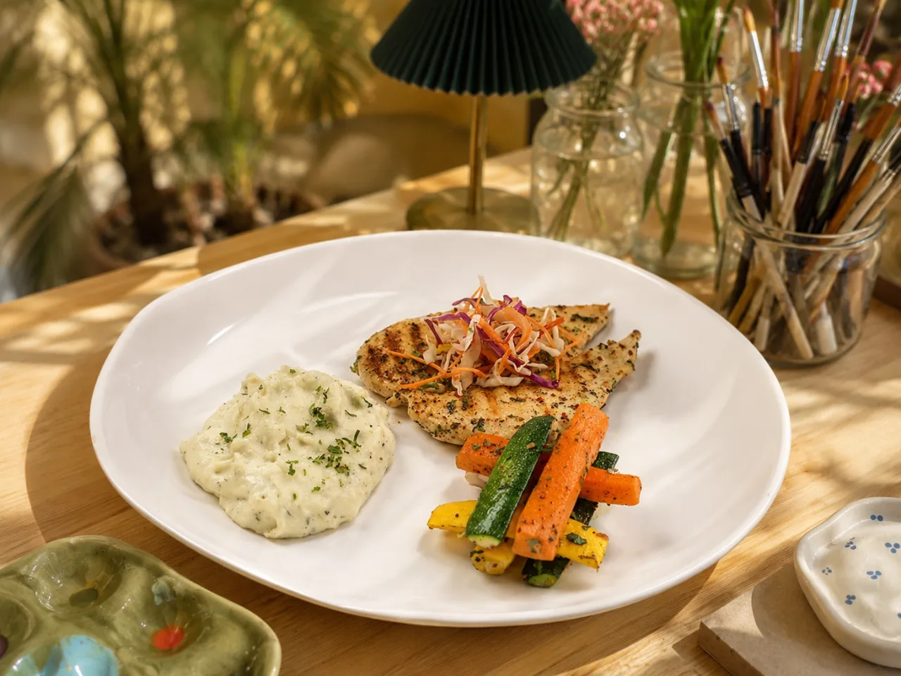 Grilled chicken steak with mash After