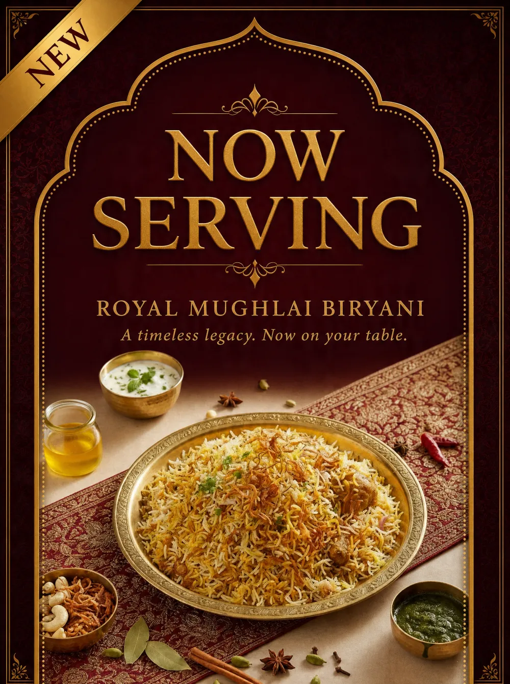 Biryani new-launch poster generated from the dish photo