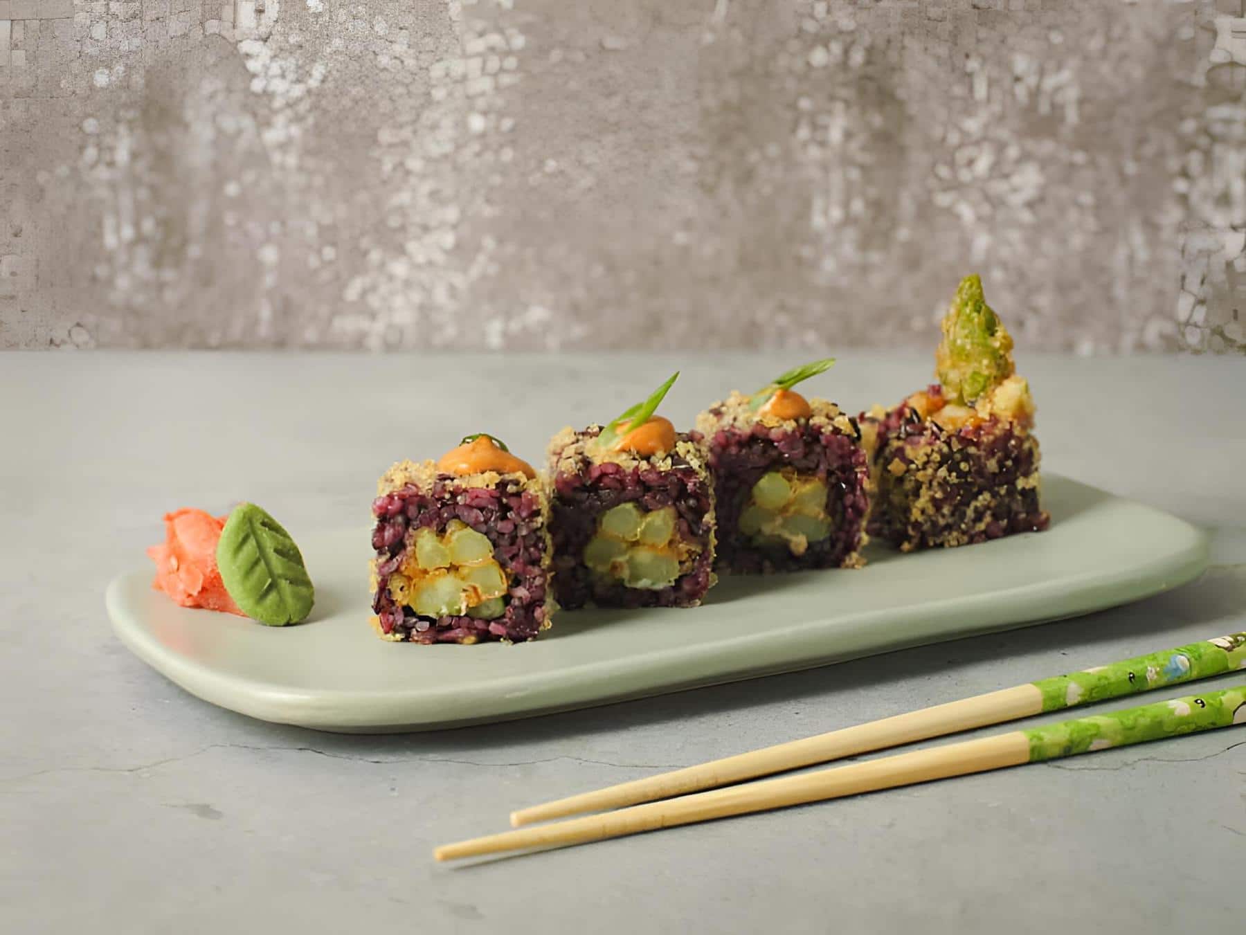 Earthy-modern vegan wellness cafe — supporting dish in this style